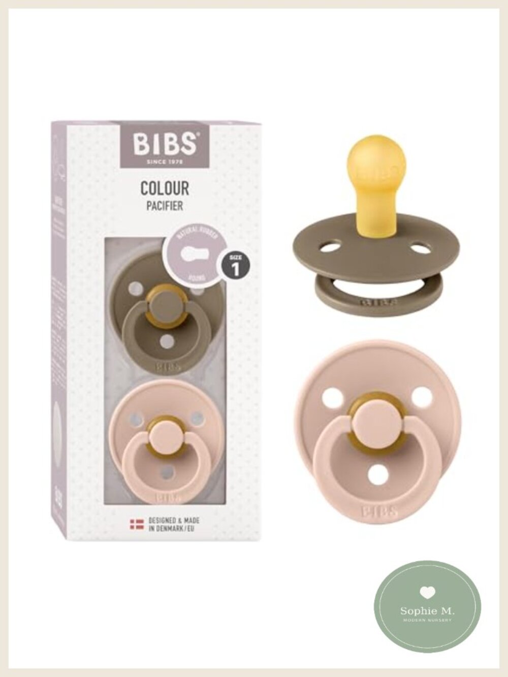 Natural Rubber Baby Pacifiers BPA-Free Soothers Set of 2 Made in Denmark